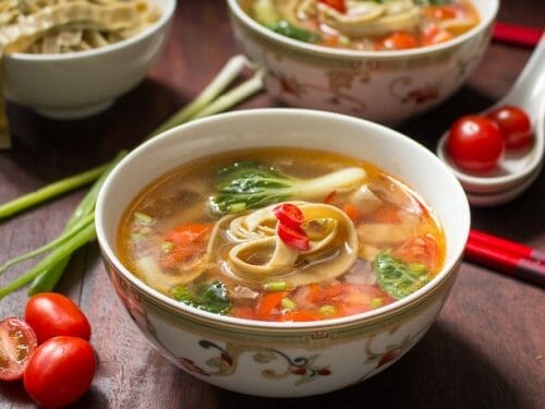 Spicy Tomato Mung Bean Noodle Soup - Healthy World Cuisine