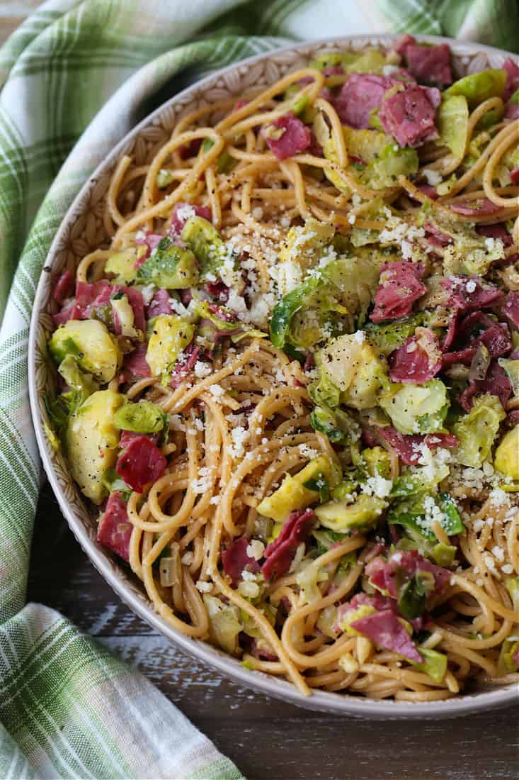 Corned Beef and Brussels Spaghetti | Leftover Recipe | Mantitlement