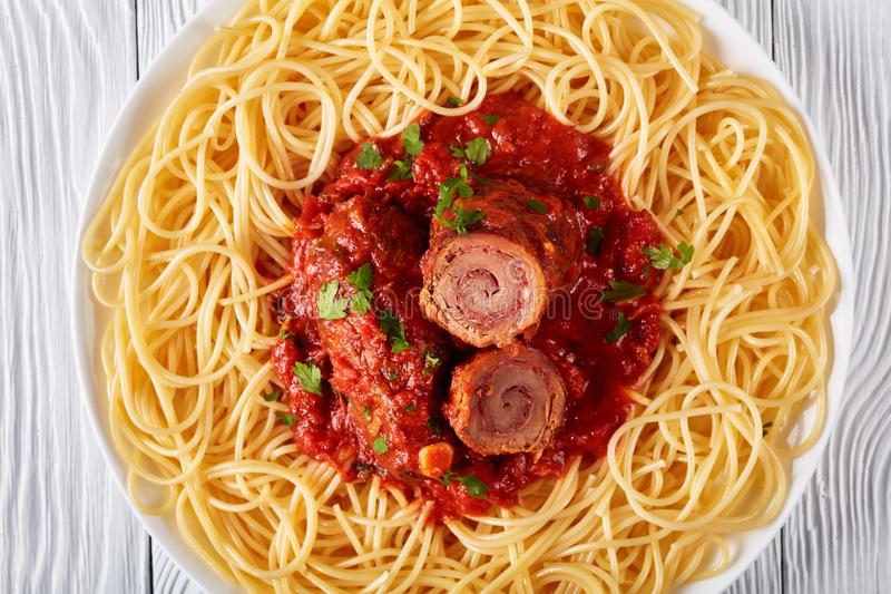 Italian Braciole with Spaghetti on a Plate Stock Photo - Image of fried, kitchen: 118466468