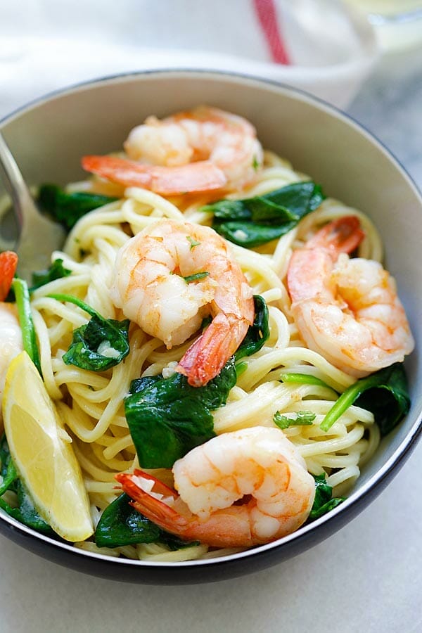 Shrimp and Spinach Spaghetti - Rasa Malaysia